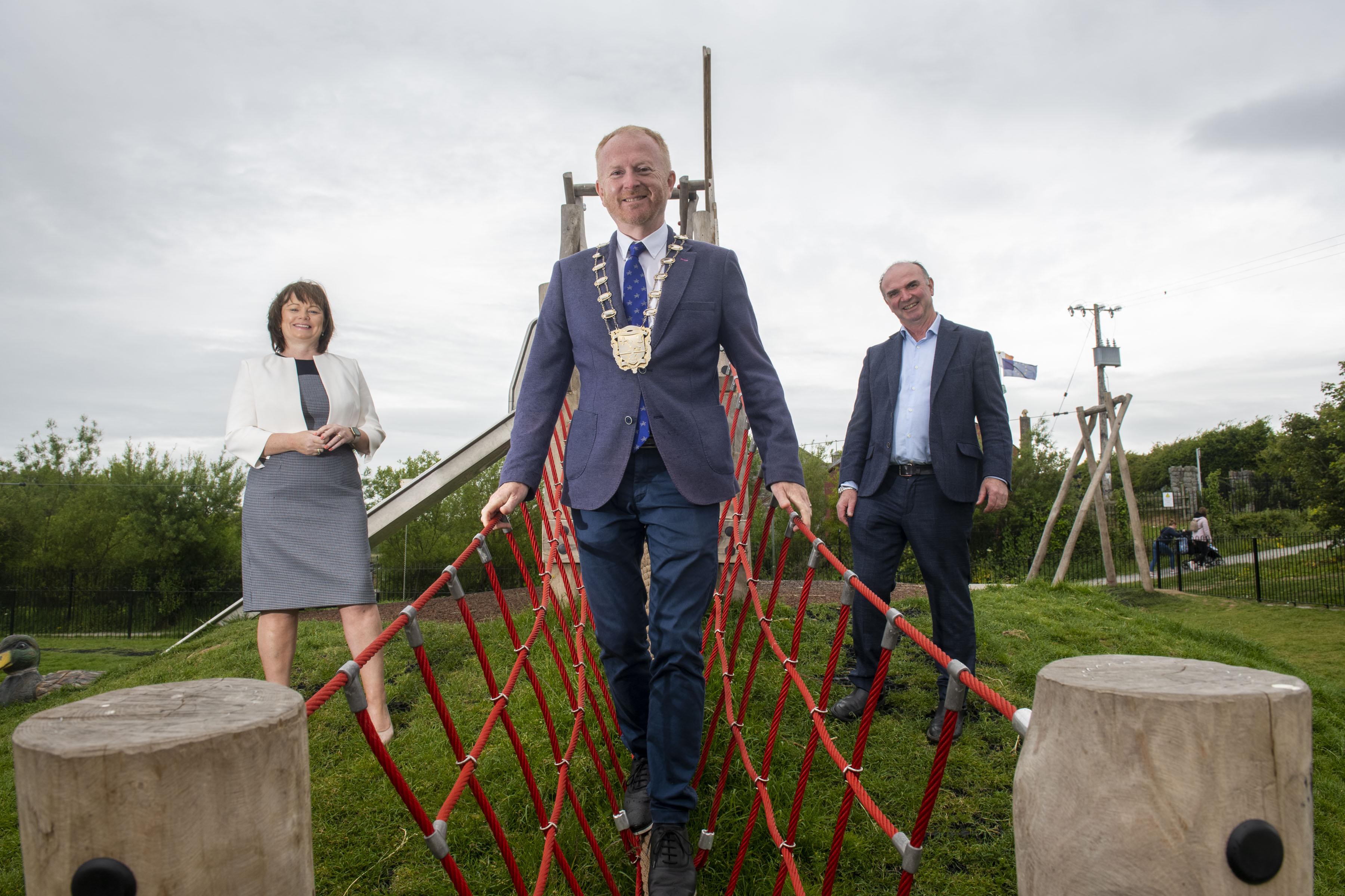 Skerries playground mayor on climbing frame