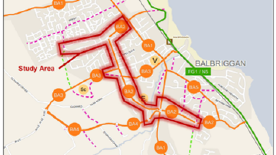 map of route with descriptions relating to greater dublin area cycle network