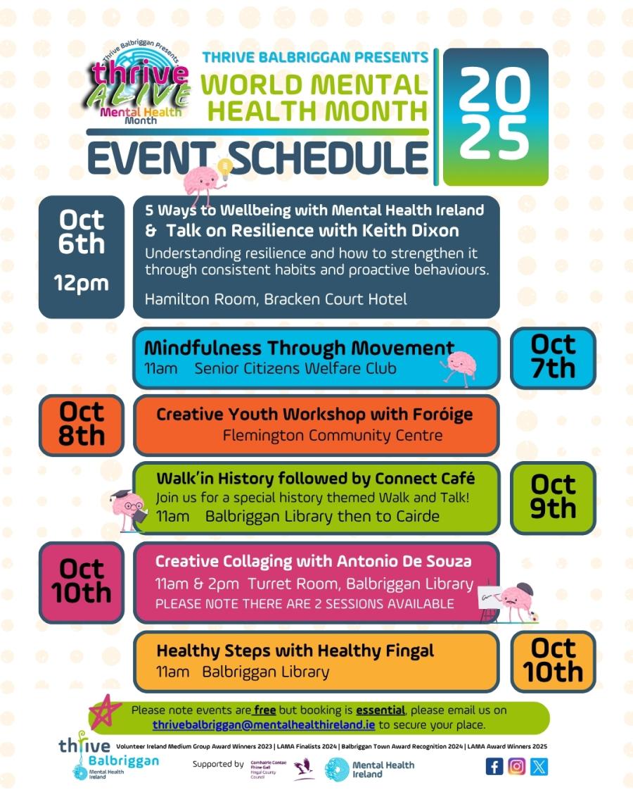 event schedule of thrive balbriggans mental health month