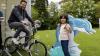 Man pedals bike to make bubbles
