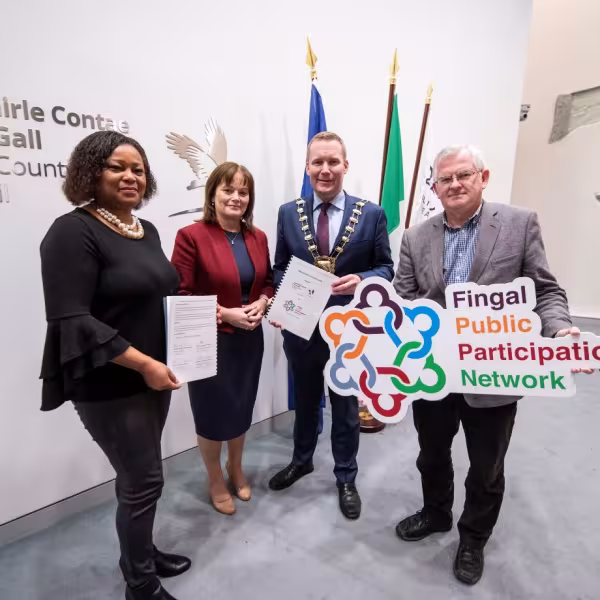 L to R Ema Idowu, Secretariat of PPN, Chief Executive of FCC AnnMarie Farrelly, Mayor of Fingal Cllr Eoghan O'Brien