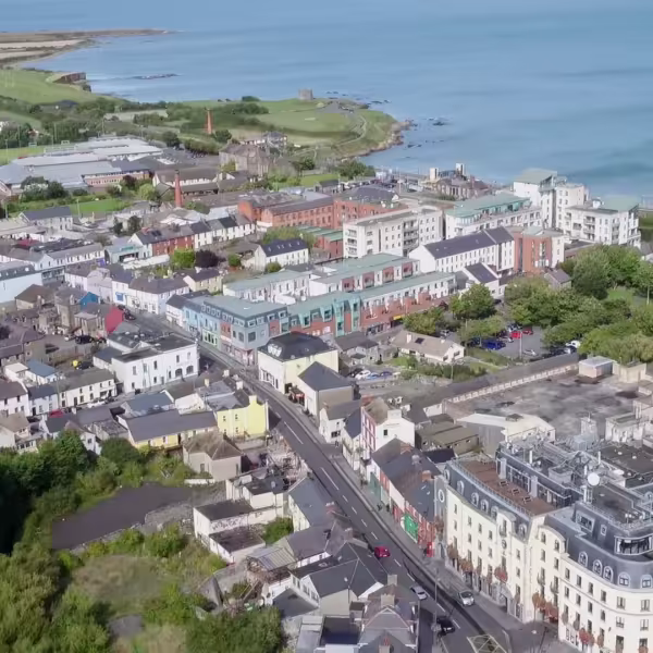 Aerial shot of Balbriggan from the south towards the Harbour