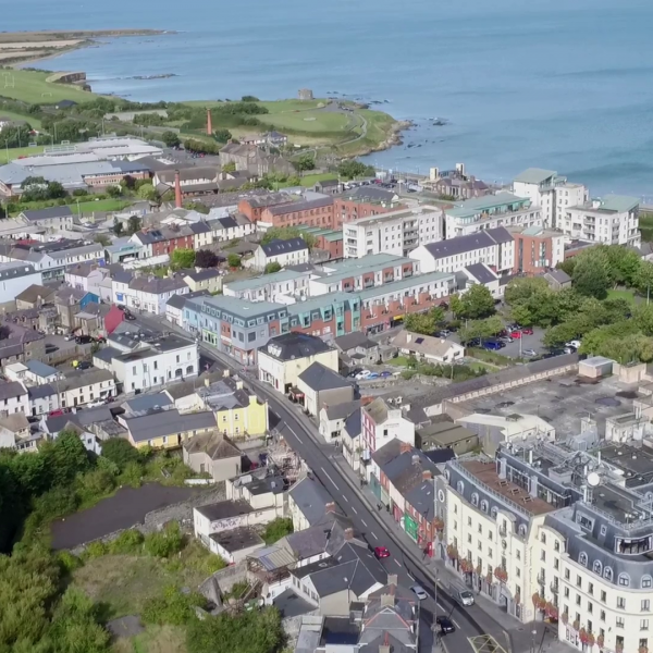 Aerial shot of Balbriggan from the south towards the Harbour