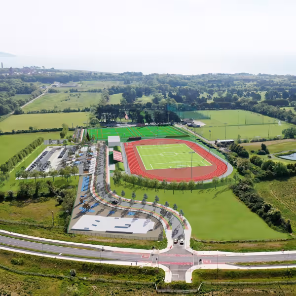 aerial view looking east of ballymastone recreational hub