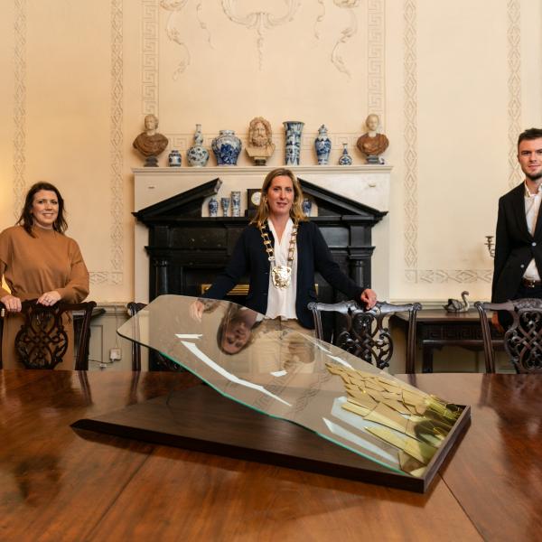 Caroline Cowley, Public Arts Co-ordinator, Fingal, Mayor of Fingal, Cllr Seána Ó Rodaigh, Cathal Dowd Smith, Collections Curator, Newbridge House.