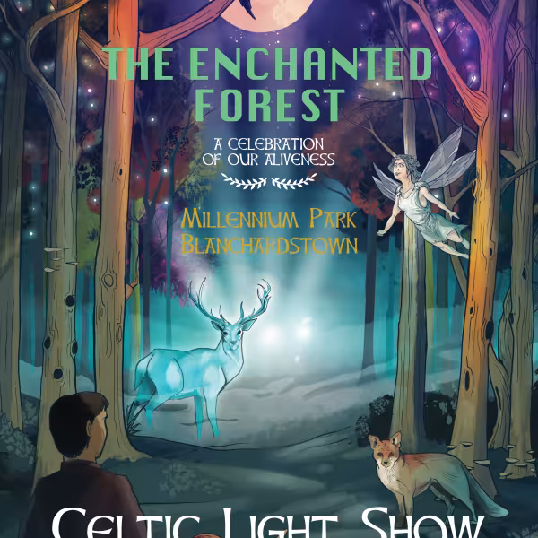 Enchanted forest, fairies, deer, lights