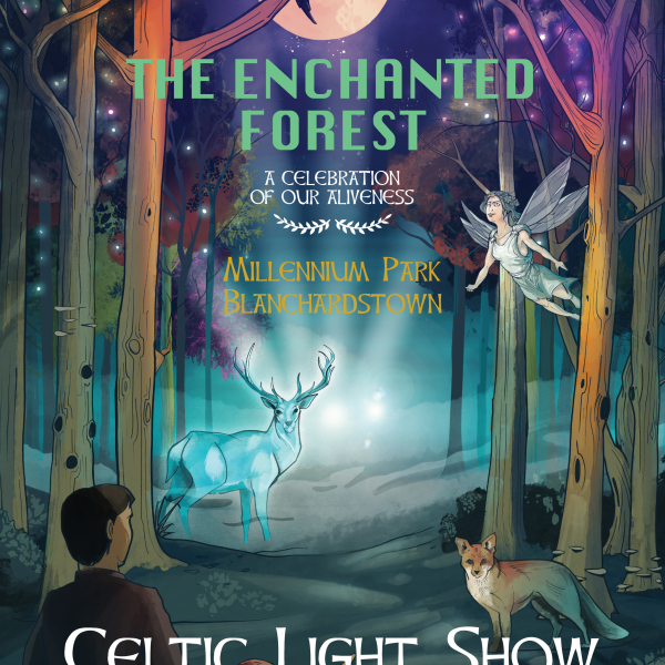 Enchanted forest, fairies, deer, lights