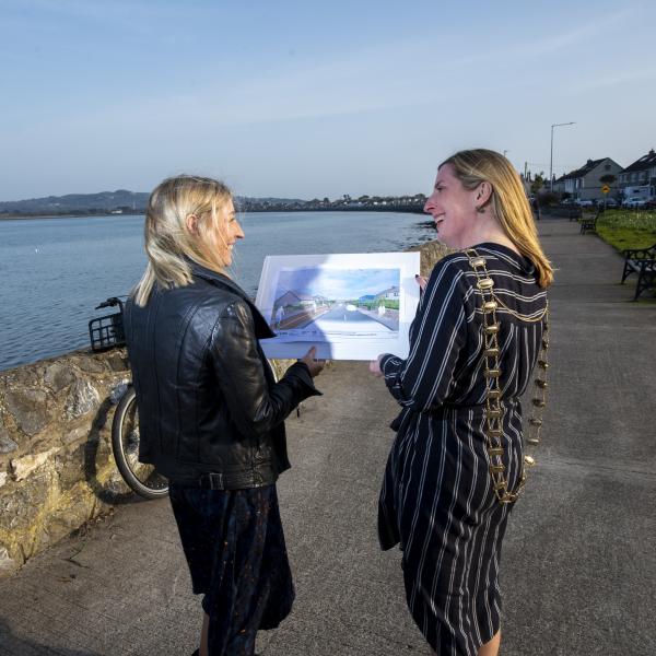 Mayor and Engineer looking at drawings for cycle scheme in Baldoyle by sea
