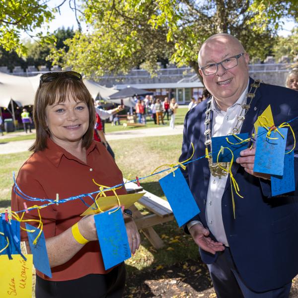 Cllr Howard Mahony and CE Anne Marie at Ukraine Fun day