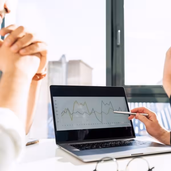 Looking at presentation on laptop