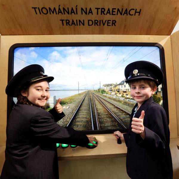 Pupils from St Andrew's and Oliver Plunkett's Schools in Malahide enjoying driving a train