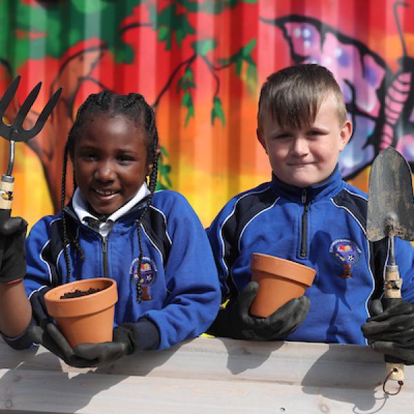 Young gardeners from St Patrick's National School Corduff dig in