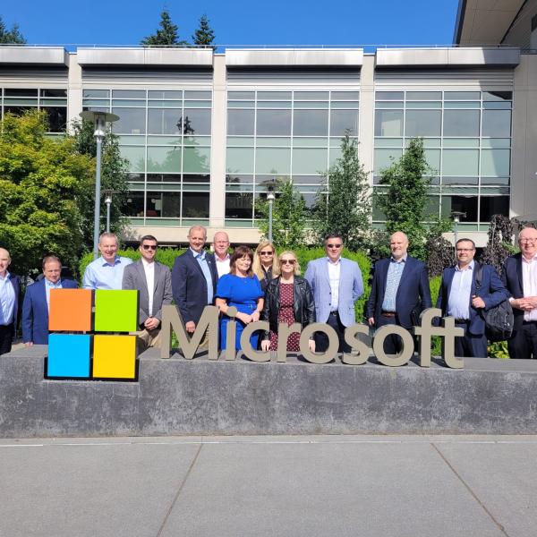 Members of the Fingal Leadership Delegation pictured outside the corporate headquarters of Microsoft in Redmond Campus, Washington State. 