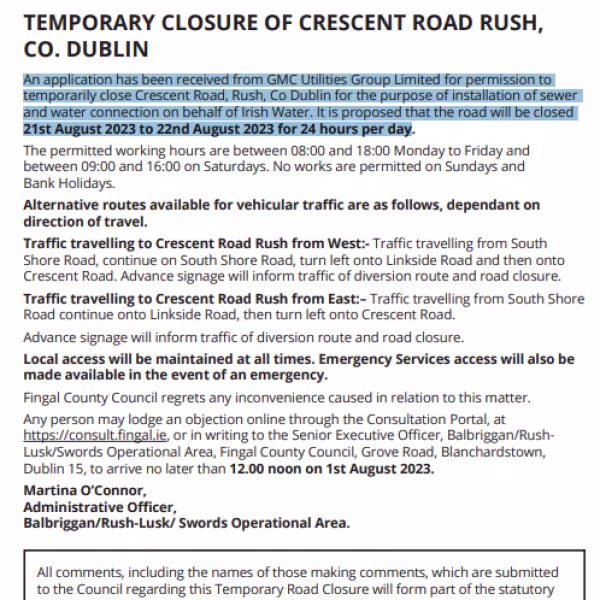 TEMPORARY CLOSURE OF CRESCENT ROAD RUSH-newspaper ad
