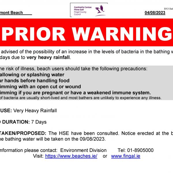 Bathing Prior Warning Notice