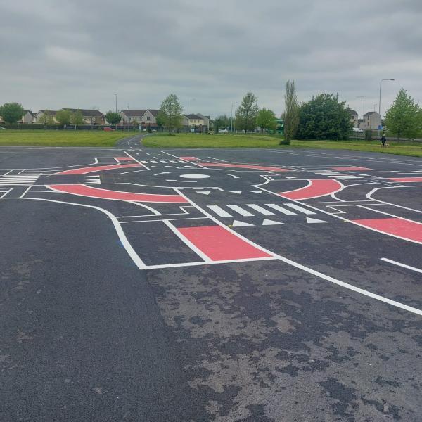 cycling track made with road markings on tarmac surface