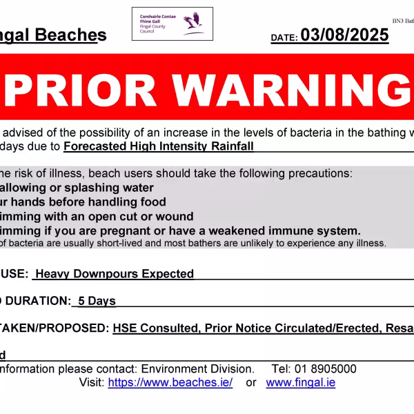 Prior warning notice 3 August 2025