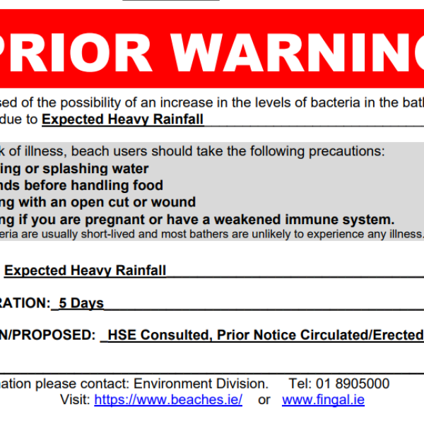 Prior warning 3rd September