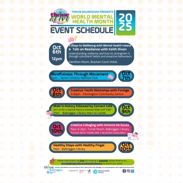 event schedule of thrive balbriggans mental health month