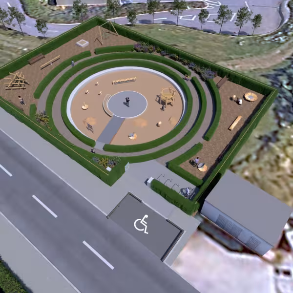 CGI aerial image of the proposed play space for Loughshinny