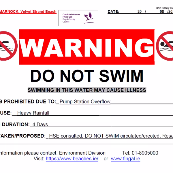 Do not swim portmarnock 20 August 2026