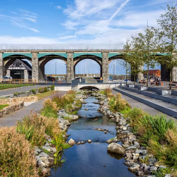 New Harbour Square in Balbriggan includes extensive landscaping and public realm improvements on the Bracken River