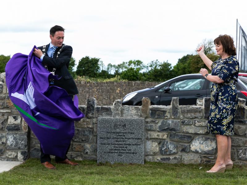 Deputy Mayor of Fingal, Cllr Robert O’Donoghue, along with Fingal County Council Chief Executive Annmarie Farrelly, unveils the commemorative plaque to mark the official opening of the upgraded Park Road in Rush.