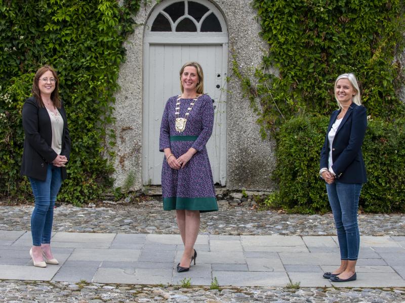 The newly elected Chairperson and Vice, Chair Cllr Karen Power (left) and Cllr Joan Hopkins (right), respectivelly with Mayor Councillor Seána Ó Rodaigh (Centre)