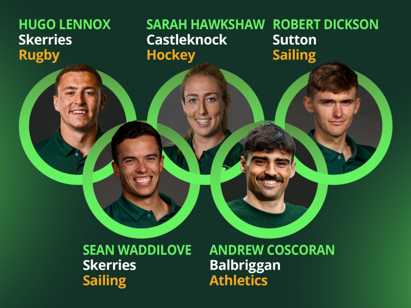 The five athletes from Fingal who are competing in the Olympics: Hugo Lennox, Sarah Hawkshaw, Robert Dickson, Sean Waddilove and Andrew Coscoran. Good Luck in Tokyo.