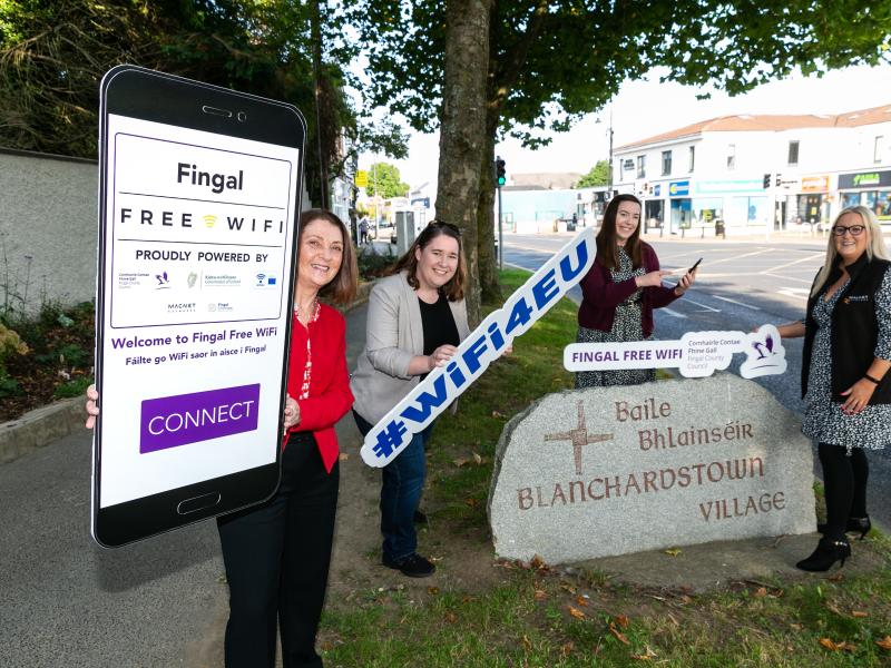 Pictured are Sharon Hennessy, Adult Education, DDLETB, Cllr Pamala Conroy, Aisling Hyland, Fingal Digital Strategy Unit, Clodagh Kelly, Magnet Networks launching the Wi-Fi in blanchardstown