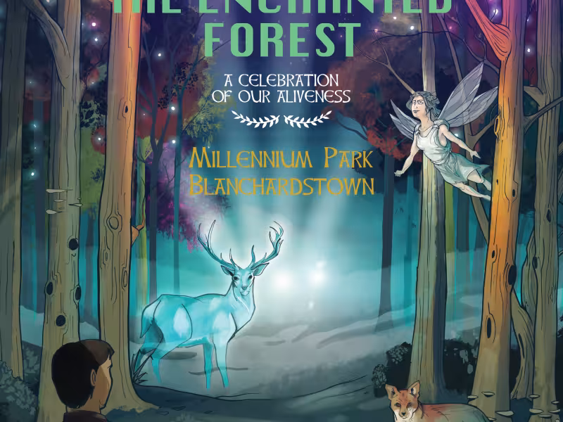 Enchanted forest, fairies, deer, lights