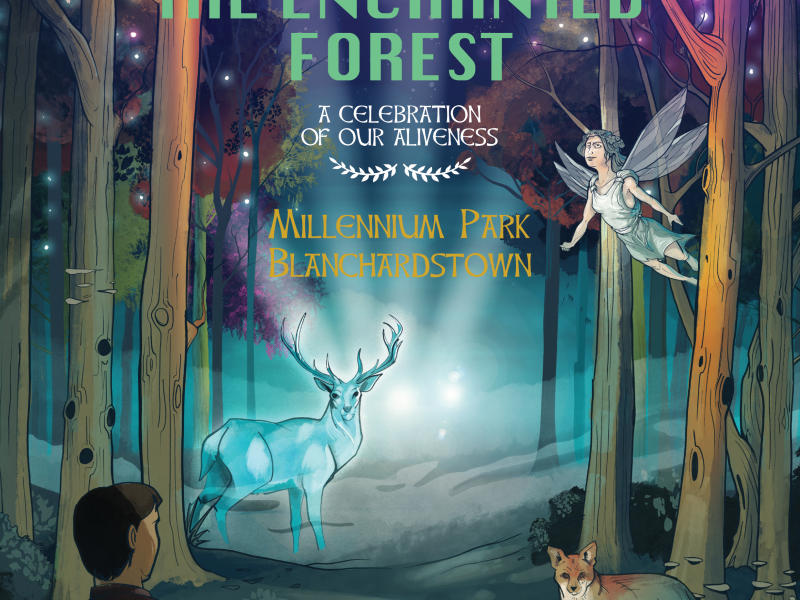 Enchanted forest, fairies, deer, lights