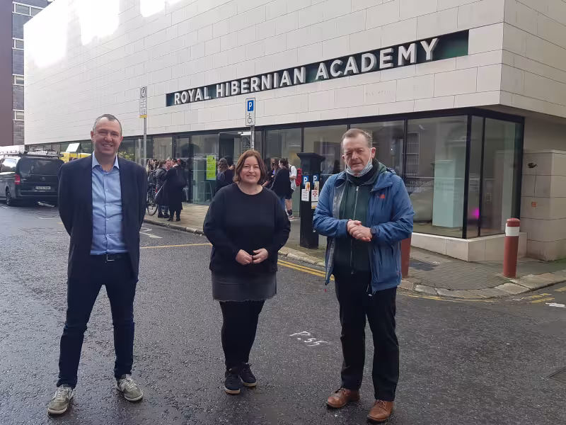 Rory O artist Joanne Reid and Colin Martin Principal of RHA School