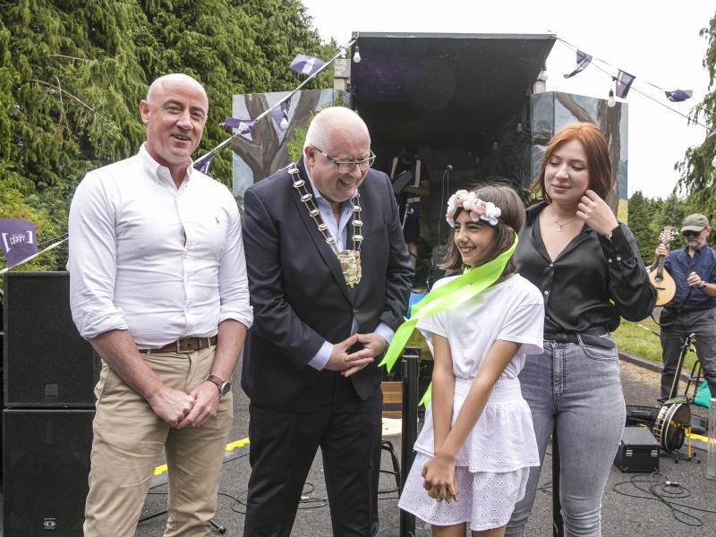 Robert Burns, Director of Housing and Community Development, Mayor of Fingal Howard Mahony, Yeva Halstian, Flute player and Anna Cherniavska from Ukraine.