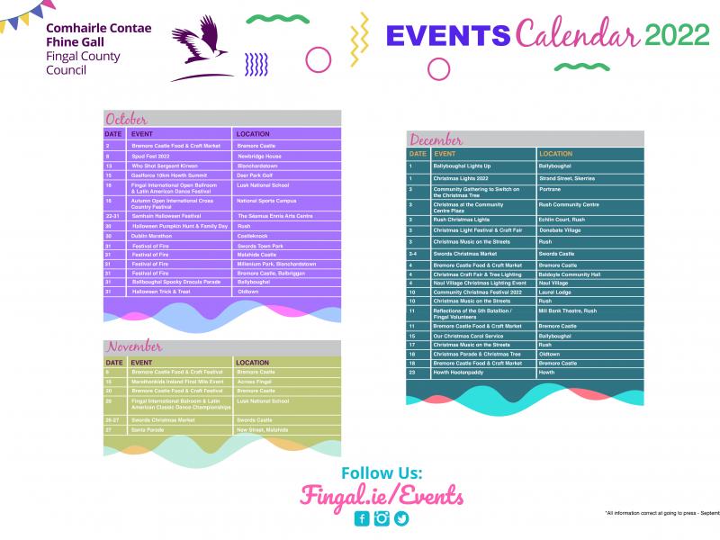 Events Calendar October- December