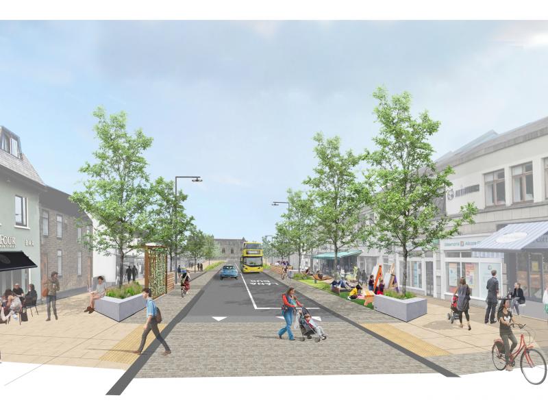 A Computer Generated Image of how Main Street will be transformed under the Sustainable Swords Strategy