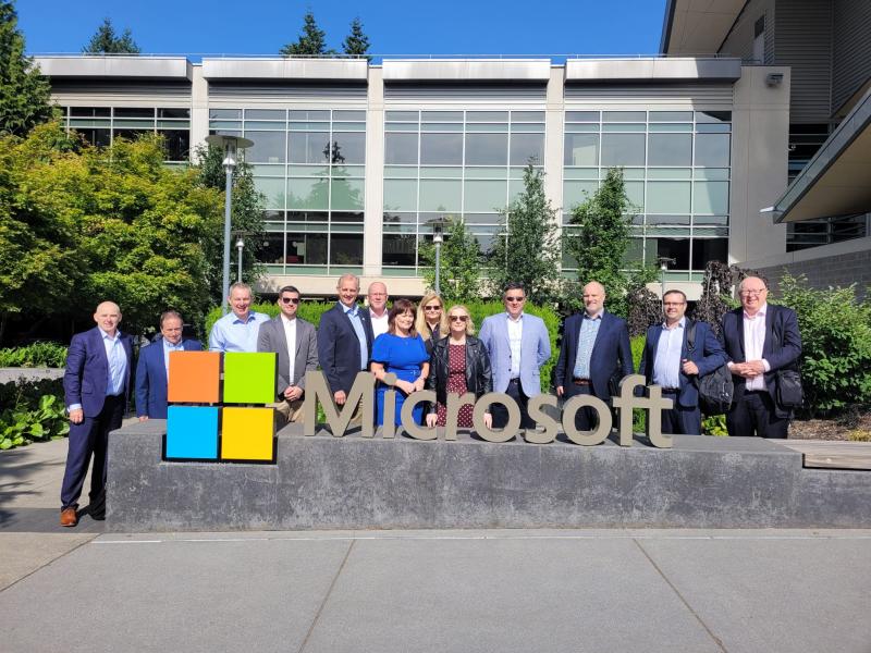 Members of the Fingal Leadership Delegation pictured outside the corporate headquarters of Microsoft in Redmond Campus, Washington State. 