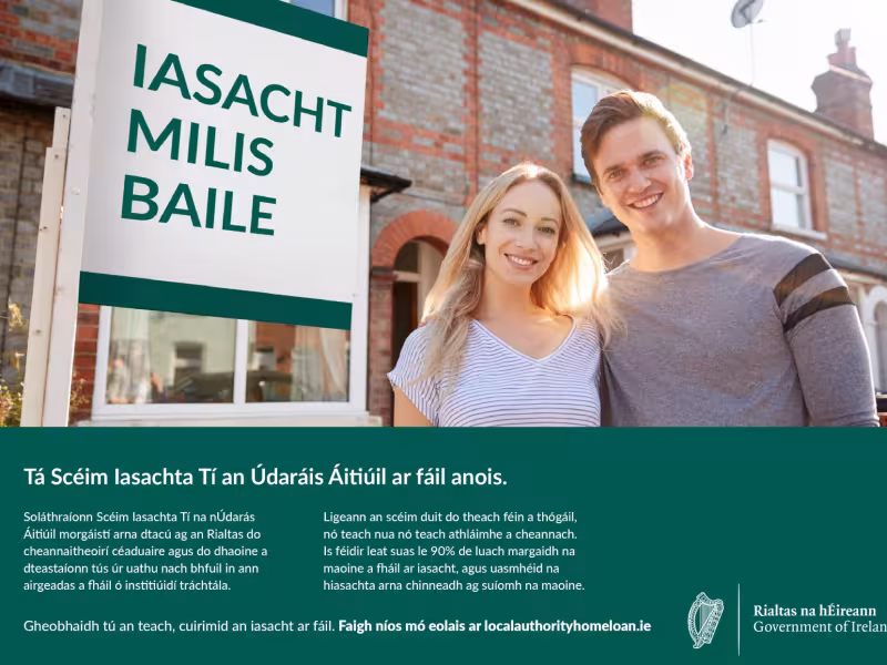 couple with home loan sign outside house