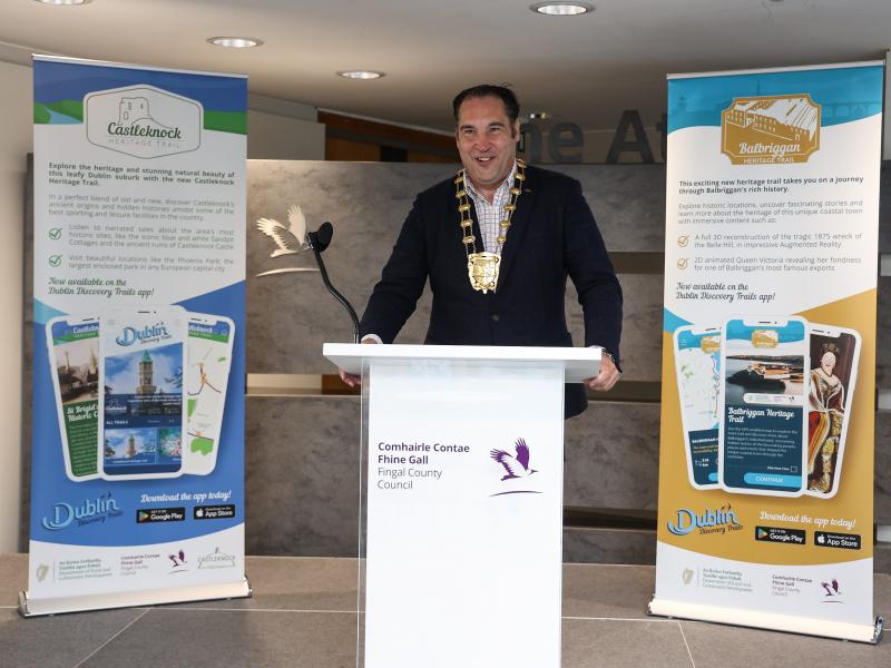 Mayor of Fingal, Cllr. Adrian Henchy during the launch of the Dublin Discovery Digital Trails During Heritage Week