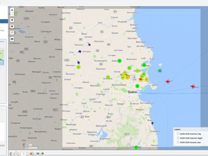 A screenshot of the Webtrak home page showing the locations of the noise measurement systems