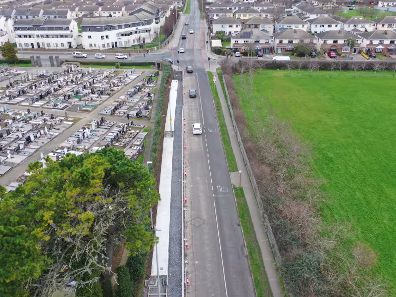 Work continues on new footpaths and cycle lanes at Harry Reynolds Road. Feb 2024.