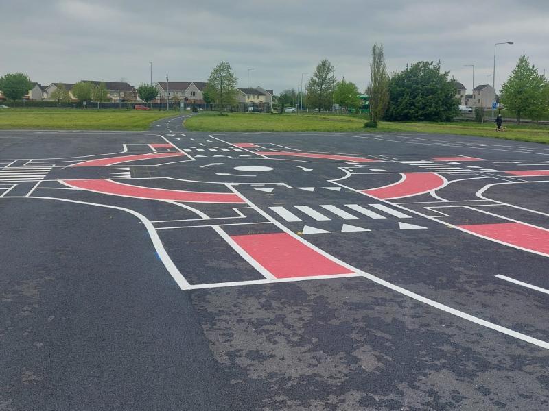 cycling track made with road markings on tarmac surface