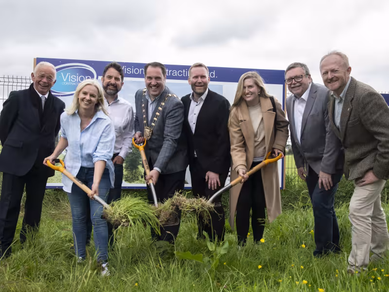 The Mayor of Fingal, Cllr Adrian Henchy (centre), was joined by all the members of the Howth Malahide Area Committee for the Baldoyle Community Centre sod-turning. They were (from left): Cllr Jimmy Guerin, Cllr Joan Hopkins, Cllr Brian McDonagh, Cllr Eoghan O’Brien, Cllr Aoibhinn Tormey, Cllr Anthony Lavin and Cllr David Healy.