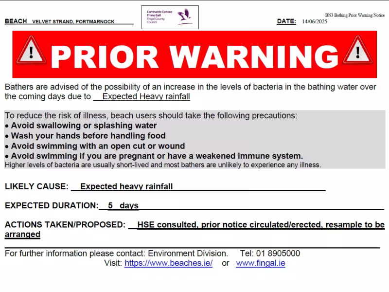 Prior Warning Notice for Velvet Strand, Portmarnock