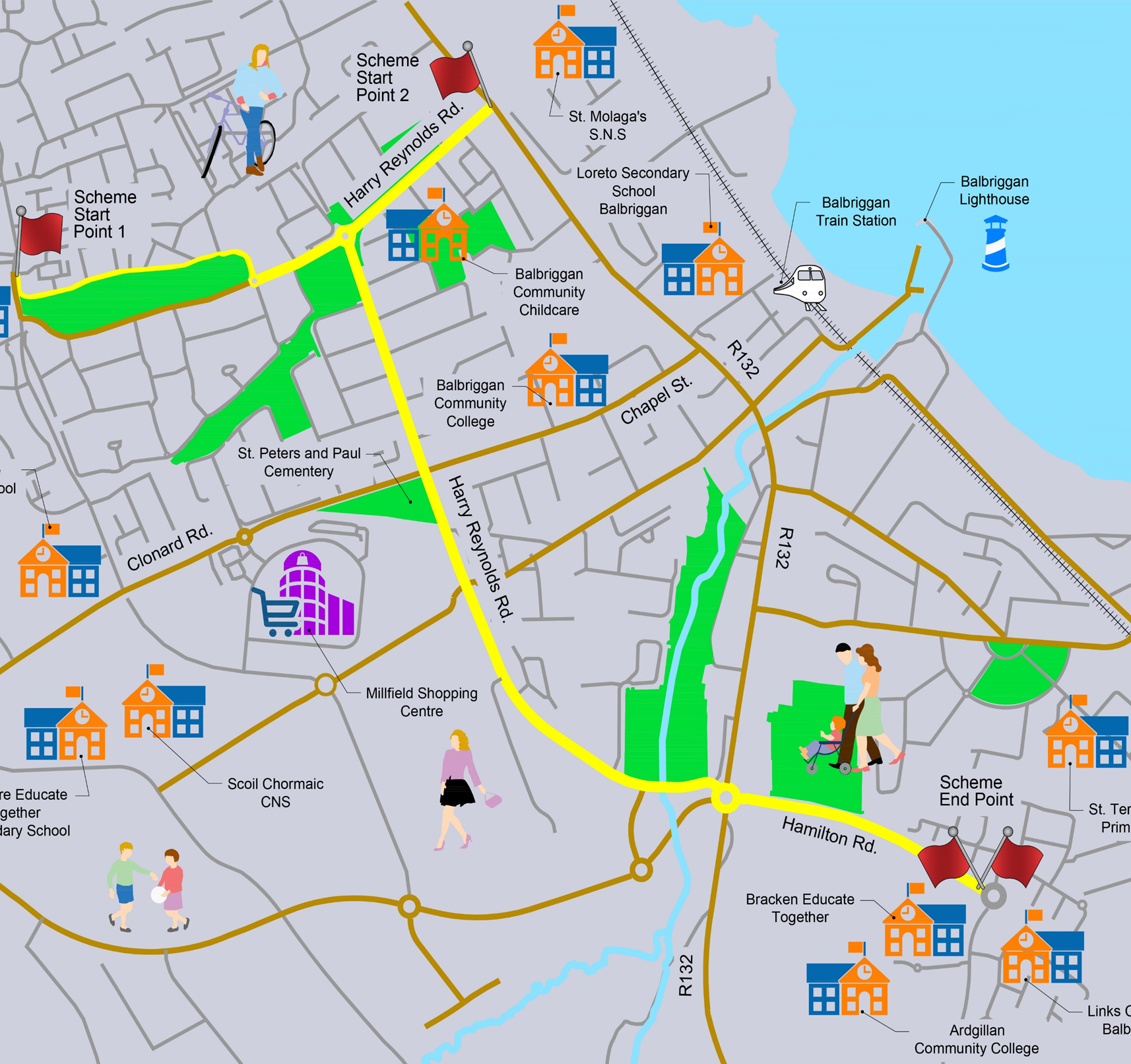 Harry Reynolds road pedestrian and cycle route map