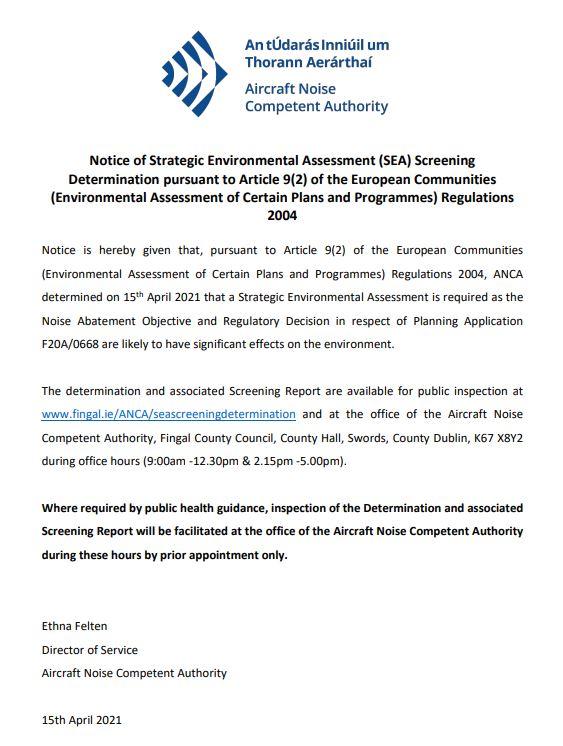 Notice of Strategic Environmental Assessment (SEA) Screening