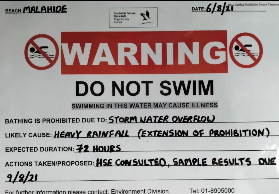 Do Not Swim prohibition notice at Malahide Beach has been extended