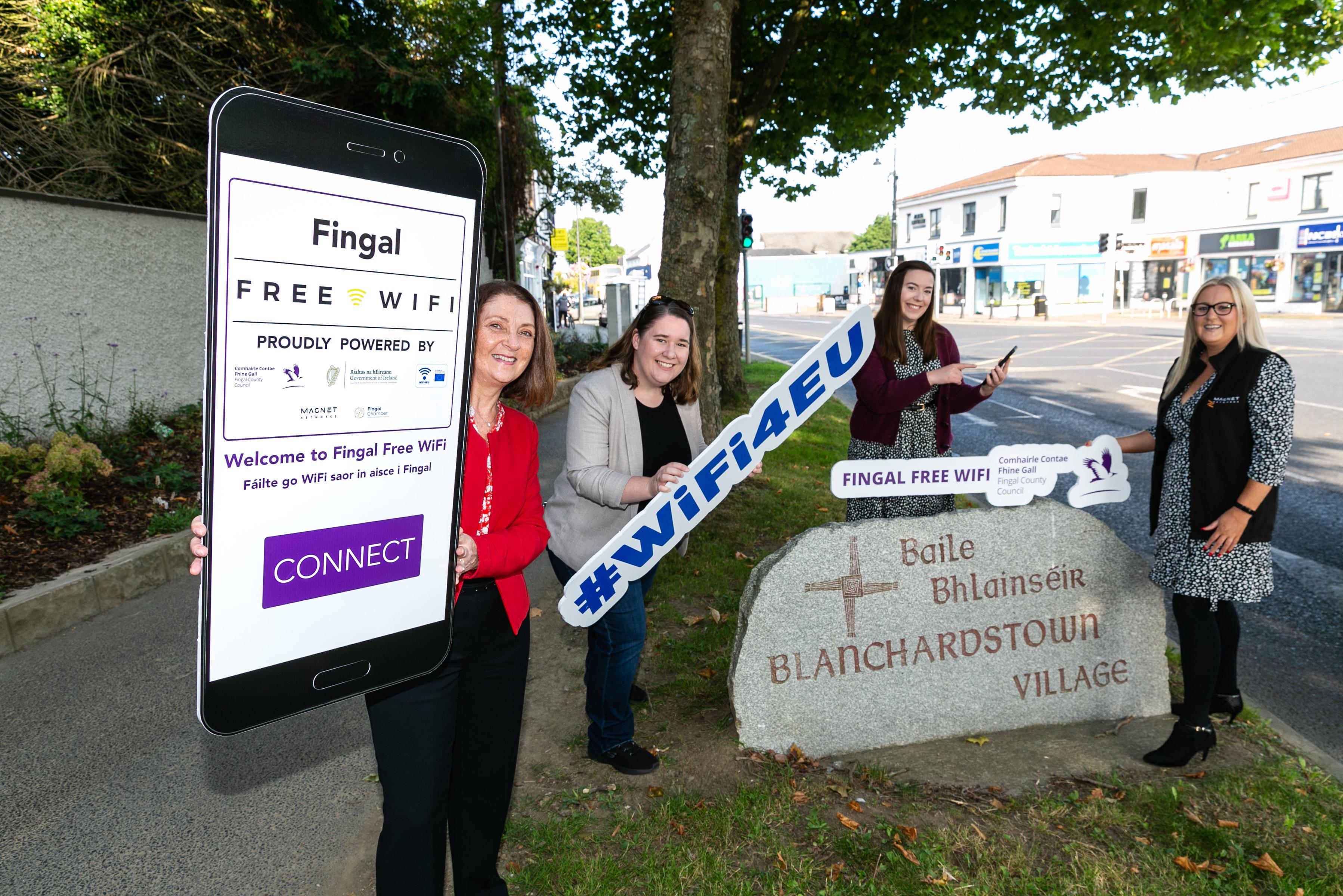 Pictured are Sharon Hennessy, Adult Education, DDLETB, Cllr Pamala Conroy, Aisling Hyland, Fingal Digital Strategy Unit, Clodagh Kelly, Magnet Networks launching the Wi-Fi in blanchardstown