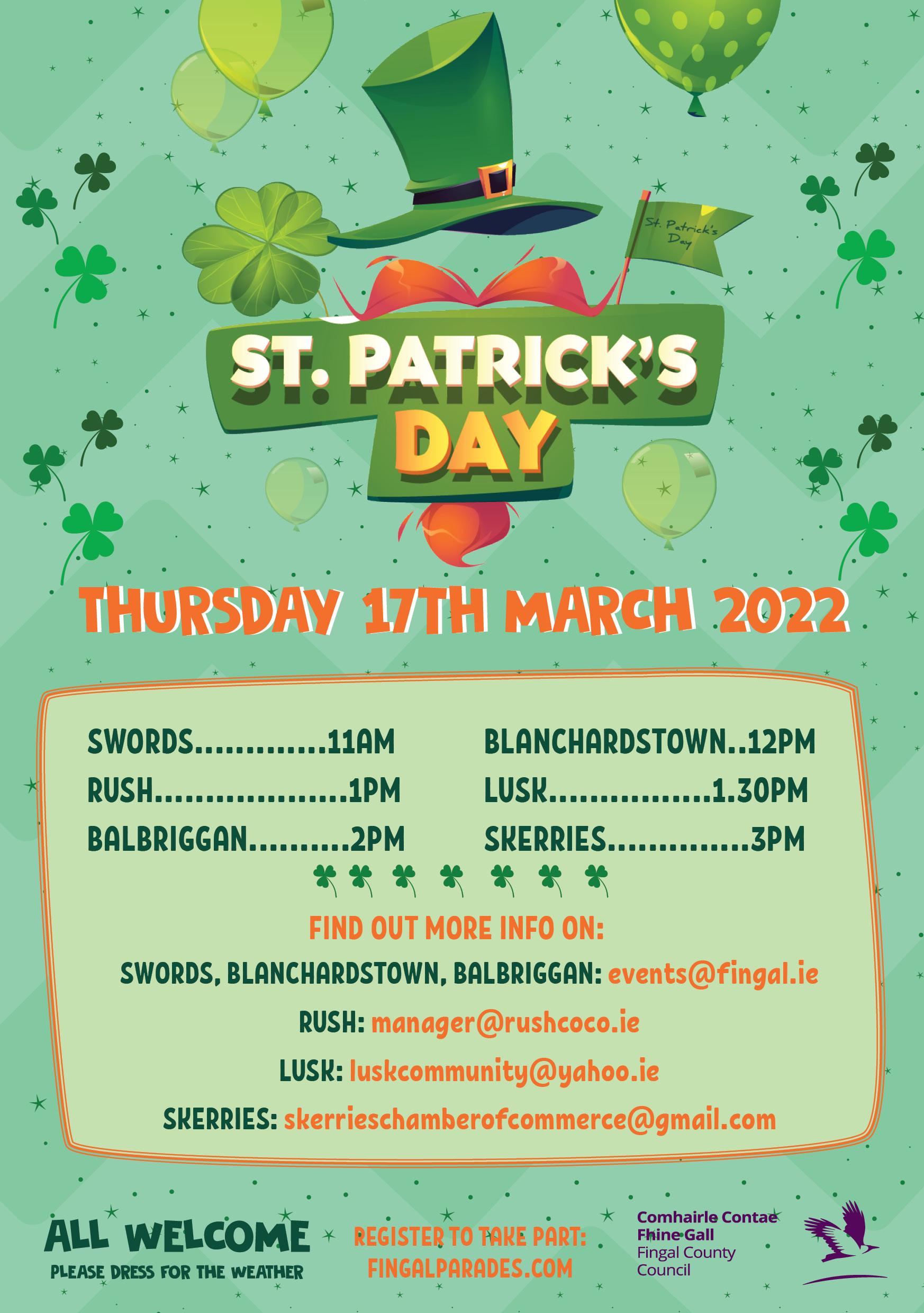 St Patrick's Day Parade Timetable