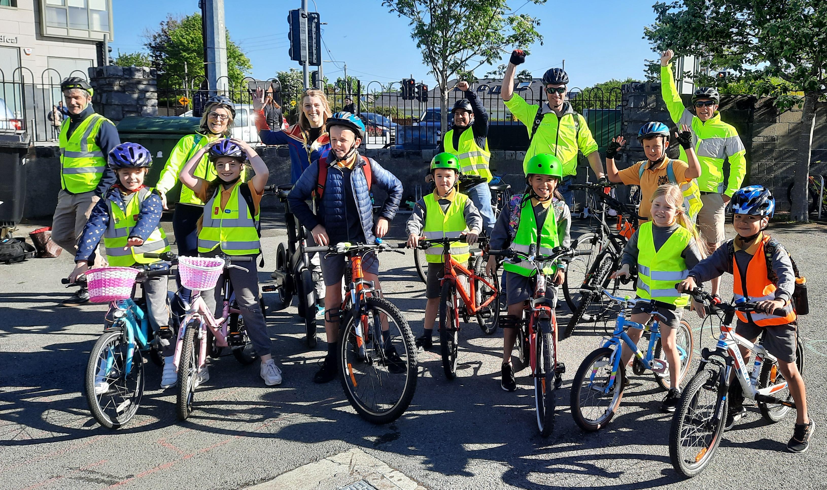 St Marocks National School Parents & Children Cycle Bus arrives at school